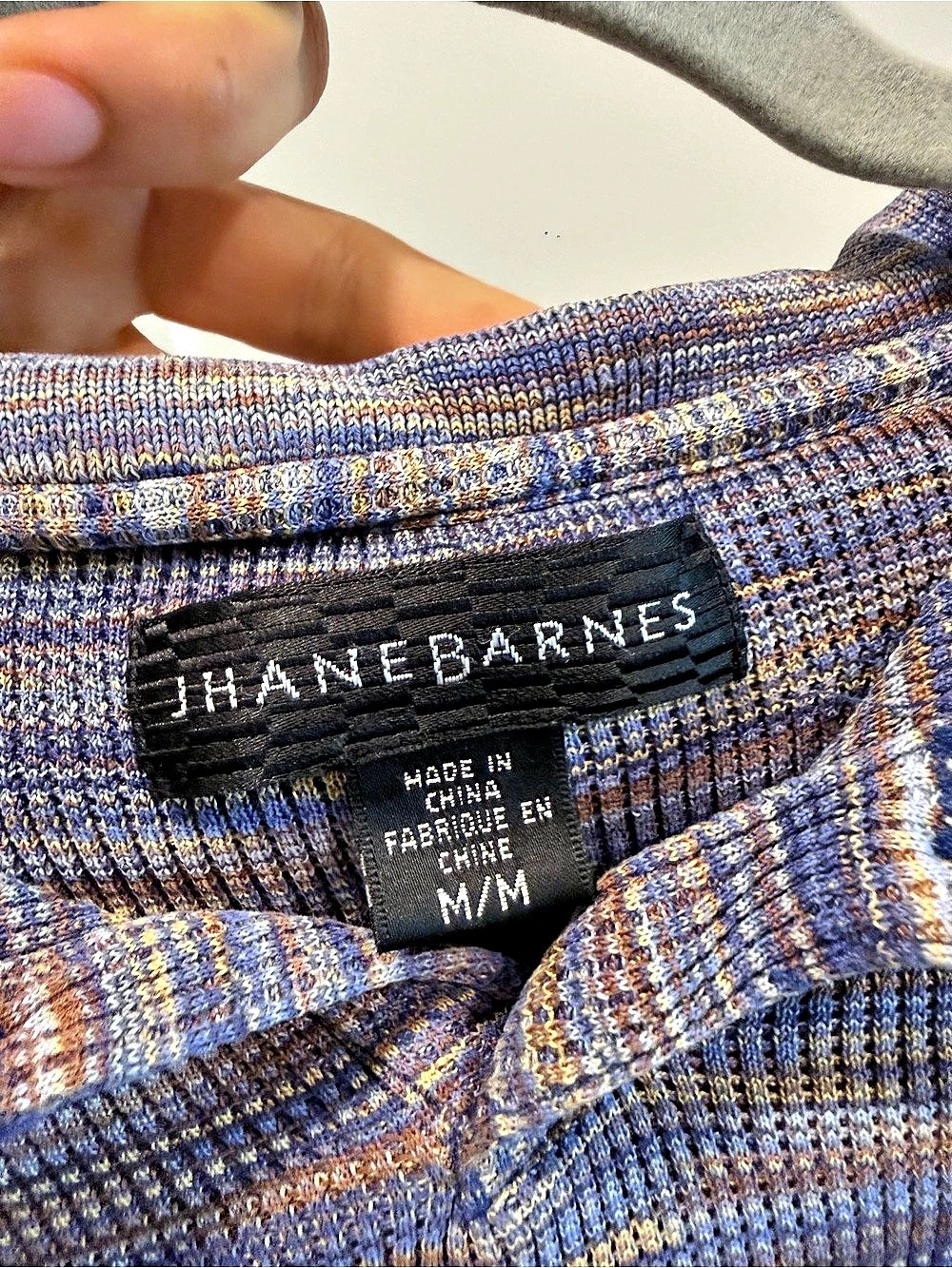 JHANEBARNES Abstract Short Sleeve Top in Blue & Brown - Picture 3 of 4